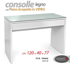 TAVOLO CONSOLLE MODERNA CASSETTO PIANO VETRO INGRESSO SALOTTO LEGNO 120*40*h77
