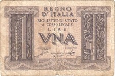 1939  Italy 1 Lire Banknote -