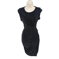 MODA Abito Evento Internazionale Donna Glam Metallizzato Increspato Bodycon Shimmer Taglia M