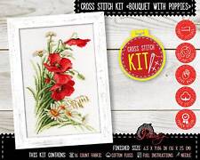 Kit punto croce contato bouquet con papaveri fiori kit ricamo fai da te decorazione