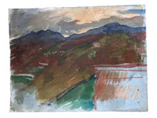 Antico Disegno Paesaggio Di Montagna Basco Studio Parigi Jean Nigela Art Deco