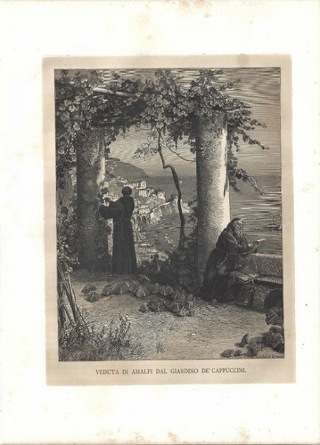 Stampa antica amalfi - antica, veduta