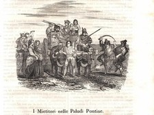 Stampa antica MIETITORI CONTADINI nella CAMPAGNA DI ROMA 1840 Antique Print