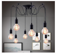 Lampadario 8 pendenti a sospensione regolabili Nero E27 stile vintage led