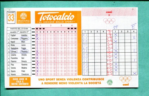 Schedina totocalcio del - n.33,