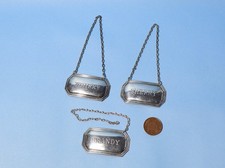 3 etichette bottiglia argento sterling 1979 WHISKY SHERRY BRANDY Francis Howard #CW