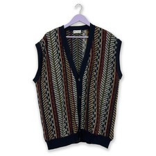 Gilet Vintage multicolore a fantasia 40% lana con bottoni - Taglia 60 uomo