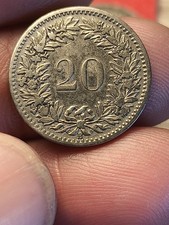 Antica Moneta Svizzera 20 Centesimi rappen 1896 Franco Svizzero  Helvetica 