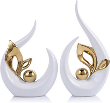 Sculture Moderne Astratte in Ceramica Bianca E Oro- Soprammobili Di Design per A