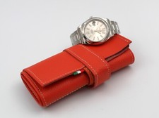 Porta Orologi Rotolo Vera Pelle Arancione 5 Posti Antigraffio Made Italy Nuovo