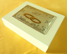 50° ANNIVERSARIO DI MATRIMONIO NOZZE D'ORO PORTAGIOIE IN ARGENTO LEGNO cm24x19x6