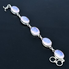Bracciale Gioielli Etnico Argento Sterling 925 Pietra Gemma Opale Latteo...