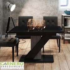 Tavolo da pranzo moderno allungabile 4 guide 120/160 nero effetto pietra AMILIA