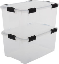 , Scatole Portaoggetti Ermetiche in Plastica, 50L, Set di 2, Trasparente, Coperc