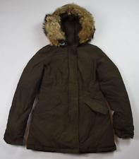 WOOLRICH marrone CAPPOTTO giacca parka pelliccia con cappuccio piumino coyote anatra XS donna