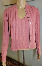 Cardigan canotta St John Sport Twin Set misto lana maglia rosa donna taglia P small