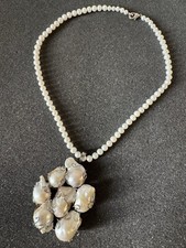 Collana perle barocche argento 925 spilla collier  catenina pendant necklace
