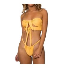 Costume da bagno Khassani giallo due pezzi bikini taglia XS fascia avvolgente top sfacciato