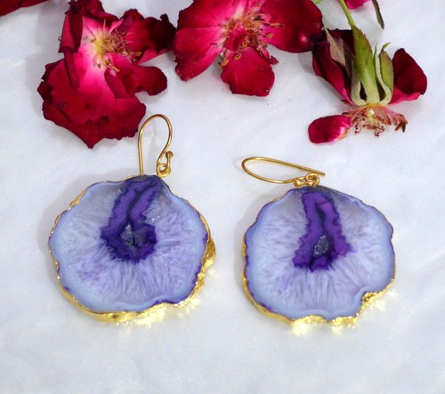 126 cts orecchini agata druzy - orecchini,