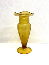 VASO VETRO Murano STILE Vittorio Zecchin AMBRA COSTOLATO BOCCA ONDULATA 24cm/h