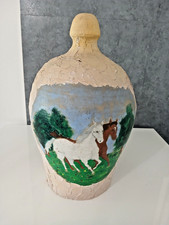 Antico Salvadanaio in Gesso Grande 35 cm Con Cavalli Dipinto a Mano Vintage