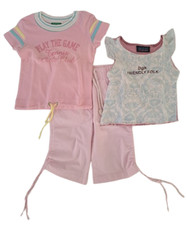 BENETTON Set pantaloni capri rosa + 2 t-shirt maglia bimba bambina 18/24 mesi