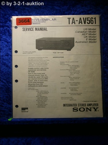 Sony service manual av561 - manual, ta