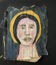 Quadro Ritratto Halo Angelo Donna Originale Naif Outsider Art Miz Katie