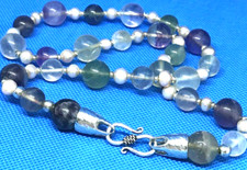 COLLANA PERLE, SFERE DI  FLUORITE, ARGENTO 925 E  RARA CHIUSURA ARTIGIANALE