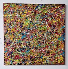 Tela arte astratta moderna contemporanea stile Pollock 60x60 acrilico pezzo unico
