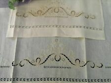 Ricchi Asciugamani 1+1 puro lino ricamo Intaglio e Punto Pieno a mano Ecru'