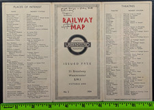 Brochure pieghevole mappa ferroviaria sotterranea Londra 1934 vintage