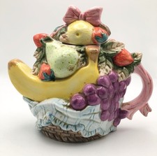 Teiera decorativa vintage cesto di frutta - ceramica dipinta Heritage Mint