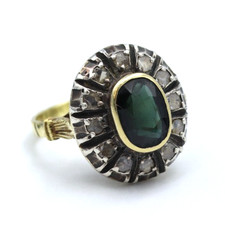 Anello stile antico con zaffiro e rosette di diamanti naturali vintage Italia