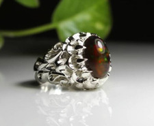 Anello Argento Sterling 925 Opale Nero Naturale Alta Qualità Fuoco Etopico Opale Nero
