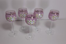 Servizio 5 Bicchieri Calici Vetro Murano Venezia Lavorazione Tre Fuochi Vintage