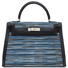 Borsa HERMES 2WAY Kelly 32 cucitura esterna Vibrato Vogarribar Blue SilverMet