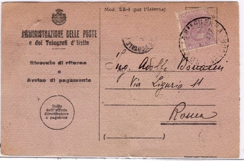 Storia postale avviso - , di