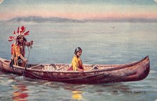 An Indian Canoe Native Indigenous American Indian Postcard (1)