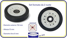 2 PZ RULLO RUOTA GOMMA CUSCINETTO TENDICINGHIA PULEGGIA ASCIUGATRICE BEKO SMEG
