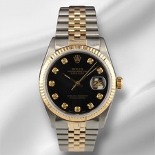 Rolex Datejust 36mm Oro Giallo Scanalata Black Diamond Quadrante Jubilee Watch