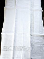 Antica Federa Cuscino Lino Bianco Pizzo Filet Uncinetto 3 Volani Ricamata A Mano