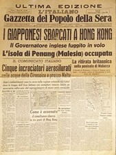 WWII Gazzetta del Popolo della Sera N. 302  1941 Giapponesi sbarcati a Hong Kong