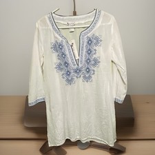 Camicia donna Cute Option Boho manica 3/4 ricamo M 100% cotone bianco top nuova con etichetta