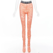 VERSACE Collant intimo Medusa Greca fascia in vita blu pizzo floreale M