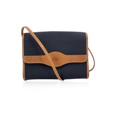 Autentica borsa a tracolla Christian Dior vintage in tela nera e beige con patta