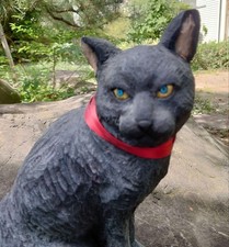 Statua scultura in legno gatto nero 11,4 pollici giapponese a mano statuina