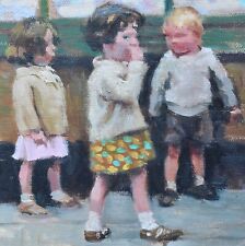 Meraviglioso dipinto ad olio Nigel Mason Tre una folla originale arte britannica