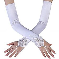 Guanti da sposa senza dita lunghi bianchi laminati baciamano pizzo L.24376