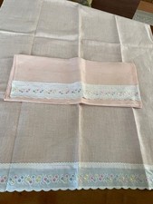 SET ASCIUGAMANI VINTAGE (VISO+OSPITE) PURO LINO COLORE ROSA CON BORDO PIZZO